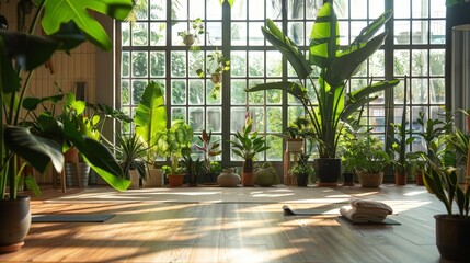 Canvas Print - Imagine a yoga studio with a beautiful collection of indoor plants. The greenery not only purifies the air but also creates a calming and natural ambiance.