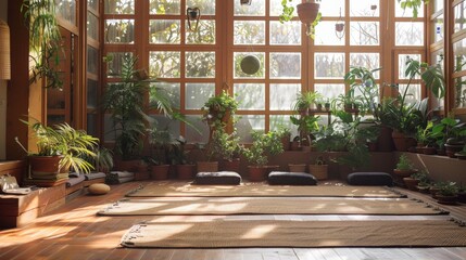 Canvas Print - Imagine a yoga studio with a beautiful collection of indoor plants. The greenery not only purifies the air but also creates a calming and natural ambiance.