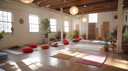 Wall Mural - Imagine a yoga studio with an emphasis on community events, such as workshops and retreats.