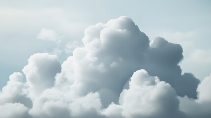 Canvas Print - A close-up view of fluffy white clouds against a pale blue sky.