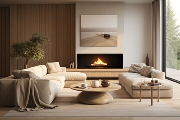 Wall Mural - Living room architecture furniture fireplace.