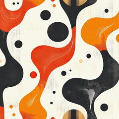 Wall Mural - Retro Swirls: Abstract mid-century modern pattern in orange, black, and white. 