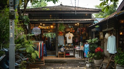 Wall Mural - Picture a quaint shop in Chiang Mai, specializing in handmade clothing and accessories.