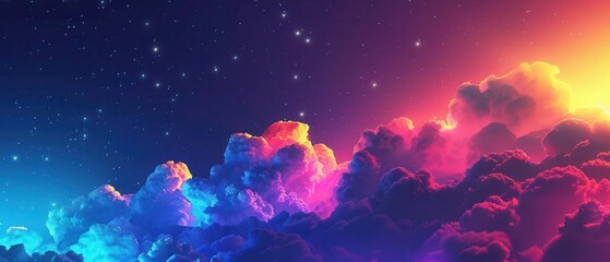 Wall Mural - Vibrant colorful night sky, stars and clouds. Banner.