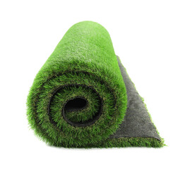 Wall Mural - Roll of green artificial grass isolated on white