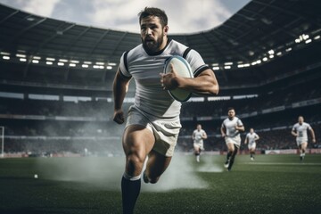 Canvas Print - Rugby player running stadium sports.