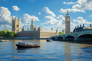 Wall Mural - Westminster pier and Houses of Parliament with Big Ben