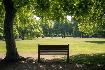 Empty park bench in a peaceful park