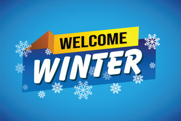 welcome winter word text concept icon logo sign symbol vector note blue style for use landing page, template, social media, web, mobile app, poster, banner, flyer, background, gift card, coupon

