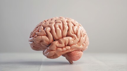 Wall Mural - A brain is shown in a close up, with a pinkish hue