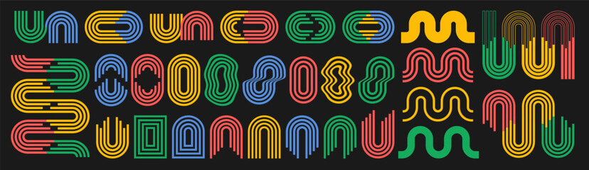 Wall Mural - abstract futuristic geometric shapes, snakes, arches, waves in trendy retro groovy, y2k style, vinta