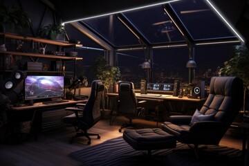 Canvas Print - Gamer room architecture furniture computer.