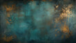 © Olha Havelia - Dark grunge background with teal and brown tones, textured wall for design or digital art .Wall surface with luxury Venetian putty in blue and gold color