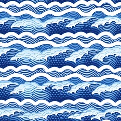 Sticker - Tile pattern of wave backgrounds blue repetition.