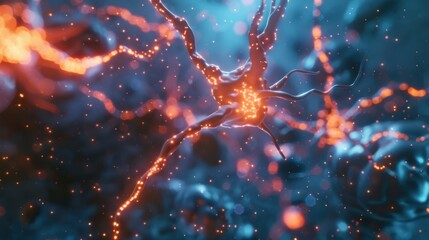 Canvas Print - A close up of a brain with glowing neurons