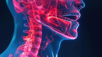 Wall Mural - A close up of a human head with red veins and a blue background