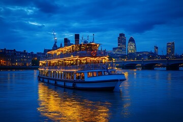 Wall Mural - Night view of the Thames river in downtown with the famous landmark, the London eye, lit by the city lights