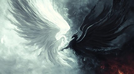 Wall Mural - Light and Dark Angel Wings