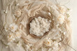 © erika8213 - Digital background for newborn photos with empty fluffy round Moses' bed.