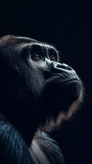 close up of gorilla isolate on black background. wildlife photograph