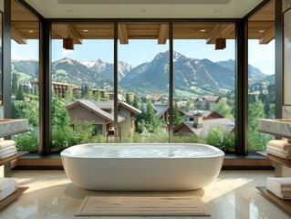 Sticker - Luxury Bathroom with Mountain View