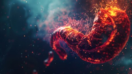 Wall Mural - A red, glowing, twisted, and twisted creature with a long, thin body