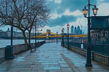 Wall Mural - The London riverside of the Thames with view to the Big Ben clocktower and Westminster Palace during sunset, United Kingdom