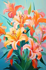 Canvas Print - Flower ornament lilly field painting plant lily.