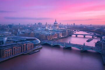 Canvas Print - Long exposure photograph of St. Paul's Cathedral and the Millenium Bridge, London, at sunset