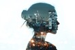© Charoen - Double exposure portrait of a woman with cityscape overlay, representing urban life and dreams.