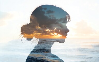 double exposure silhouette of a woman with a forest