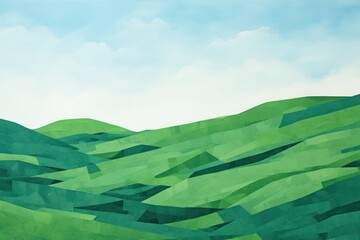 Poster - Green hillside blue sky clean backgrounds outdoors painting.