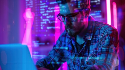The programmer coding at laptop