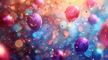 Vibrant celebration with colorful balloons and confetti in a dreamy, festive atmosphere, perfect for parties and joyful occasions.