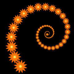 Sticker - spiral made of orange flowers against black