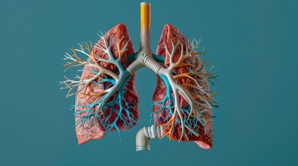 Wall Mural - A lung with red, blue and green branches