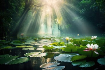 Wall Mural - An impression Lotus pond environment sunlight nature outdoors.