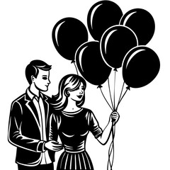 Wall Mural - couple balloons  vector art illustration