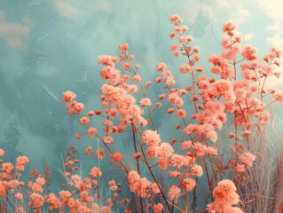 Poster - Vibrant Pink Flowers in Spring Field