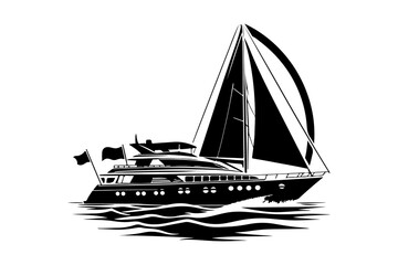 yacht silhouette vector illustration isolated on transparent background - Generative AI