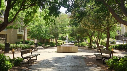 Wall Mural - Tranquil Fountain in a Green City Park.