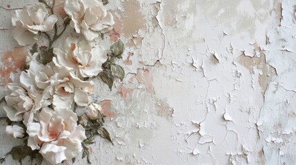 Canvas Print - Flowers with some paint wall plaster plant.