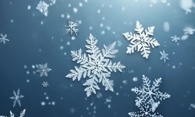 Sticker - A snowflake is shown in the air with other snowflakes around it. Concept of winter and the beauty of snow