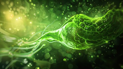 Wall Mural - A green blob with a green stem and green leaves