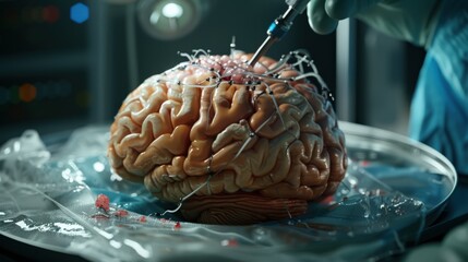 Poster - A brain is being operated on by a surgeon