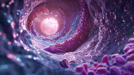Wall Mural - A spiral of pink and purple colors with a lot of red and purple dots