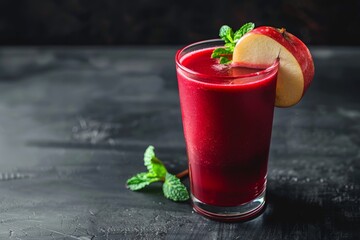 Wall Mural - Vibrant Beetroot Detox Juice with Apple and Ginger Garnished with Mint - Perfect for Healthy Living