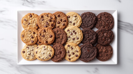 Wall Mural - Assortment of vegan chocolate chip cookies on a rectangular white plate