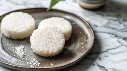 Wall Mural - Chewy rice cakes with smooth exterior on a minimalist plate