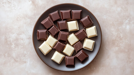 Wall Mural - Dark and white dairy-free chocolate squares arranged on a plate